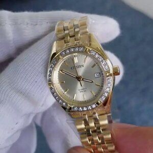 New Diamond Citizen Ladies Gold Stainless Steel Date Classic Watch